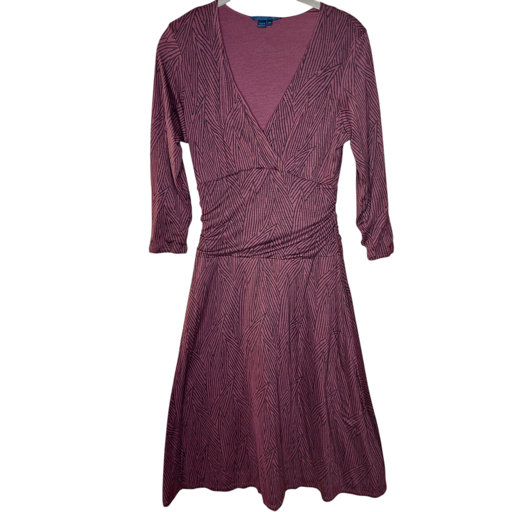 Boden Womens geometric stripe maroon v neck wrap style tencel jersey midi dress